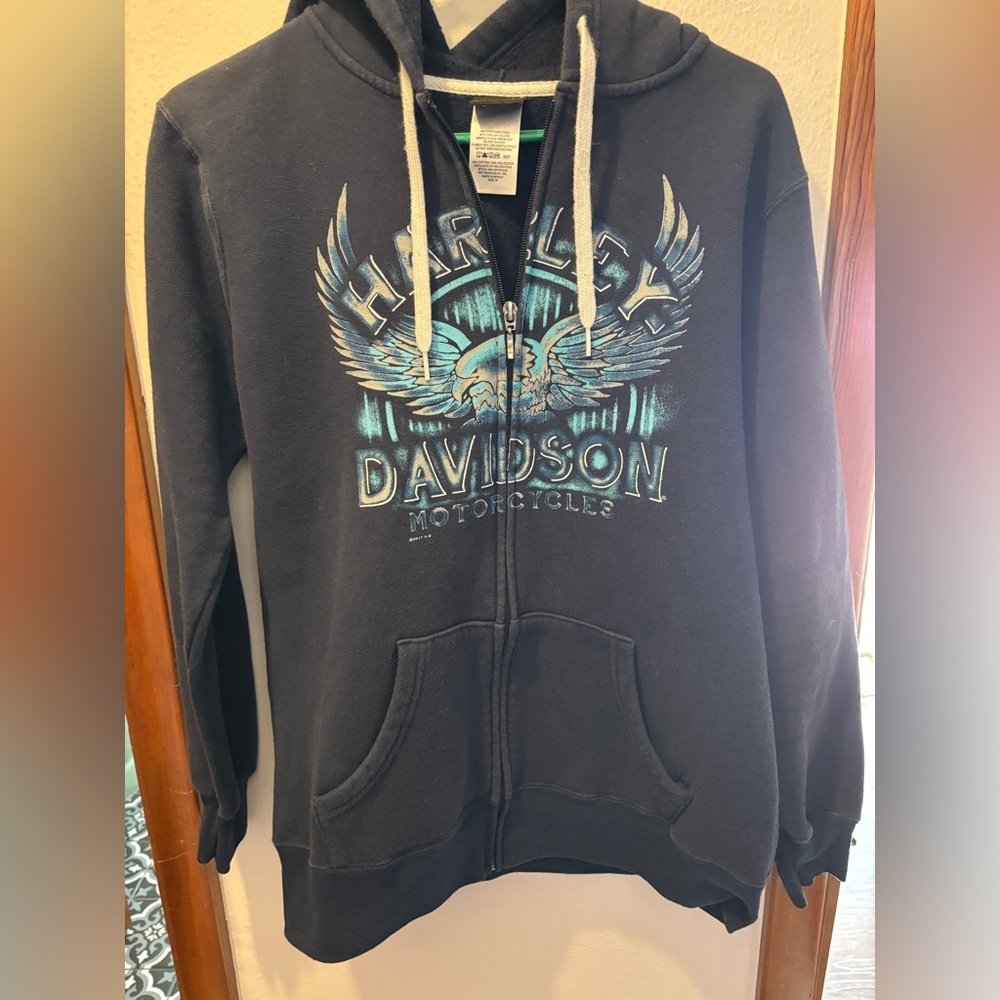 Womens M Navy Harley Davidson Zip Up